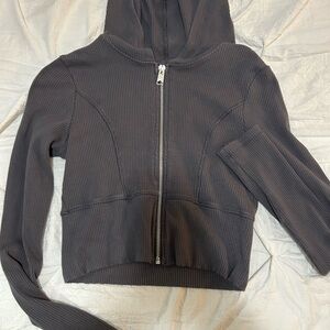 Garage Charcoal Ribbed Zip-Up Hoodie